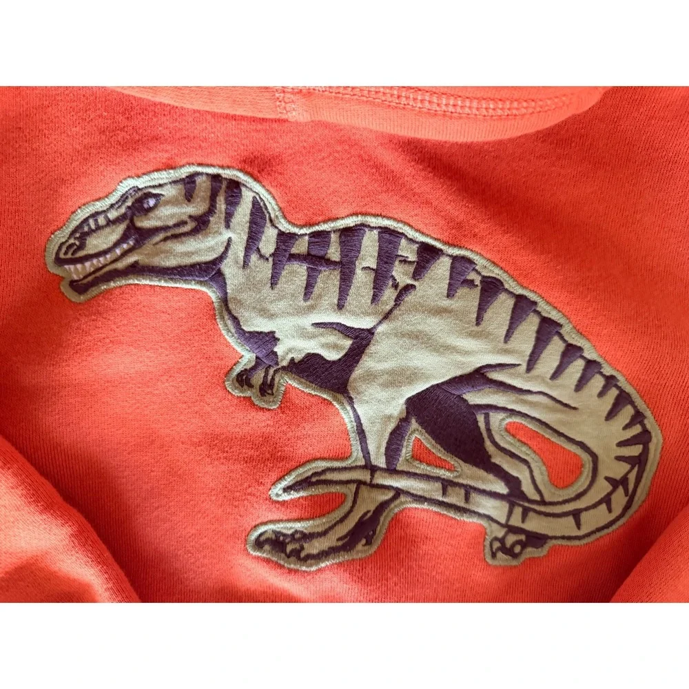 Gymboree Boys S (5-6) Dino Mighty Orange Dinosaur Fleece Pullover Hoodie
